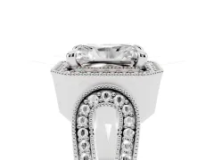 Radiant Cut Diamond Halo Ring Set in Platinum with Milgrain Accent Split Shank