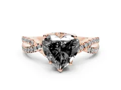 Fancy Black Heart Cut Diamond Twist Pavé Solitaire Engagement Ring Set in Rose gold with Prong Setting