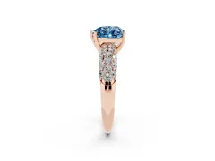 Fancy Blue Heart Cut Diamond Pavé Band Solitaire Ring Set in Rose gold with Close-Set Accent Stones and Prong Setting