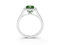Fancy Green Princess Cut Diamond Pavé Halo Engagement Ring Set in White gold with Pavé Band and Prong Setting