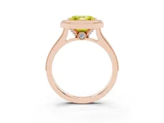 Fancy Yellow Asscher Cut Diamond Halo Milgrain Pavé Band Ring Set in Rose gold with Prong Setting