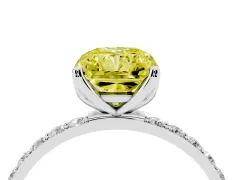 Fancy Yellow Radiant Cut Diamond Solitaire Engagement Ring Set in Silver with Round Pavé Band and Prong Setting