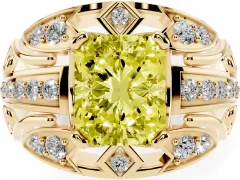 Fancy Yellow Radiant Cut Diamond Art Deco Ring Set in Yellow gold with Pavé Split Shank