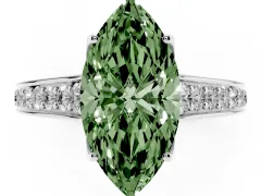 Fancy Green Marquise Cut Diamond Solitaire Pavé Engagement Ring Set in Platinum with Prong Setting