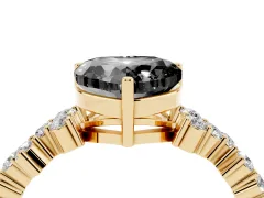 Fancy Black Heart Cut Diamond Ring Set in Yellow gold with Scattered Round Accents