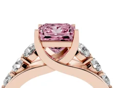 Fancy Pink Princess Cut Diamond Pavé Engagement Ring Set in Rose gold with Prong Setting