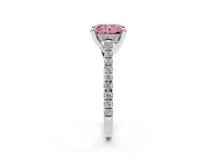 Fancy Pink Radiant Cut Diamond Solitaire Ring Set in White gold with Brilliant Pavé Band and Prong Setting