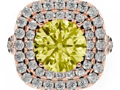 Fancy Yellow Round Cut Diamond Double Halo Ring Set in Rose gold with Pavé Split Shank and Prong Setting