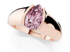 Fancy Pink Pear Cut Diamond Bezel Solitaire Ring Set in Rose gold with Wide Band