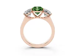 Fancy Green Cushion Cut Diamond Three-Stone Ring Set in Rose gold with Plain Polished Band