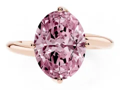 Fancy Pink Oval Cut Diamond Solitaire Engagement Ring Set in Rose gold with Classic Plain Band
