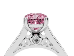 Fancy Pink Cushion Cut Diamond Channel Set Solitaire Engagement Ring Set in White gold with Prong Setting