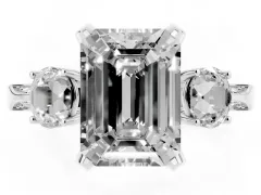 Fancy Yellow Emerald Cut Diamond Three-Stone Ring Set in Platinum with Pavé Band and Smaller Side Stones