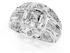 Asscher Cut Diamond Art Deco Ring Set in White gold with Pavé Split Shank
