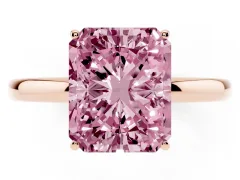 Fancy Pink Radiant Cut Diamond Solitaire Ring Set in Rose gold with Plain Band and Prong Setting