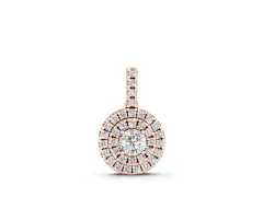 Round Double Halo Diamond Pendant Set in Rose gold with Prong Setting