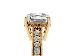 Asscher Cut Diamond Solitaire Pavé Milgrain Engagement Ring Set in Yellow gold with Prong Setting