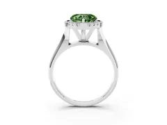 Fancy Green Heart Cut Diamond Halo Solitaire Engagement Ring Set in Silver with Square Band and Prong Setting