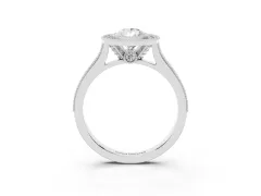 Pear Cut Diamond Halo Milgrain Pavé Band Ring Set in Silver with Prong Setting