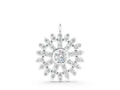 Round Diamond Snowflake Pendant Set in Silver with Pavé Setting