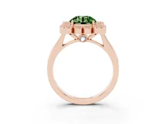 Fancy Green Round Cut Diamond Cluster Halo Ring Set in Rose gold with Milgrain Bezel Accents and Plain Band
