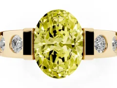 Fancy Yellow Oval Cut Diamond Channel-Set Band Ring Set in Yellow gold with Bezel Prong Setting
