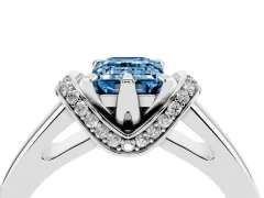 Fancy Blue Emerald Cut Diamond Pavé Band Solitaire Ring Set in Platinum with Prong Setting