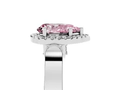 Fancy Pink Pear Cut Diamond Halo Ring Set in White gold with Pavé-Lined Split Shank Band