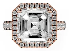 Asscher Cut Diamond Halo Engagement Ring Set in Rose gold with Pavé Band and Prong-Set Center