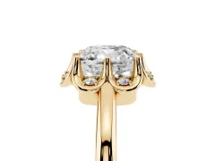 Cushion Cut Diamond Round Cluster Halo Ring Set in Yellow gold with Solitaire Band and Prong Setting