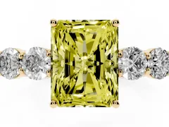 Fancy Yellow Radiant Cut Diamond Five-Stone Prong Set Band Ring Set in Yellow gold with Polished Band