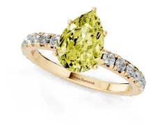 Fancy Yellow Pear Cut Diamond Pavé Solitaire Engagement Ring Set in Yellow gold with Prong Setting