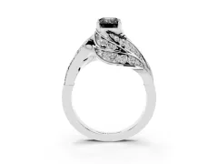 Fancy Black Emerald Cut Diamond Solitaire Ring Set in White gold with Layered Twist Pavé Band