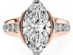 Marquise Cut Diamond Bezel-Set Solitaire Ring Set in Rose gold with Channel-Set Band