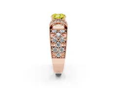 Fancy Yellow Cushion Cut Diamond Milgrain Halo Pavé Engagement Ring Set in Rose gold with Prong Setting