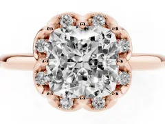 Cushion Cut Diamond Round Cluster Halo Ring Set in Rose gold with Solitaire Band and Prong Setting