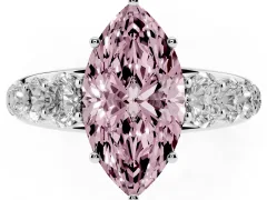 Fancy Pink Marquise Cut Diamond Solitaire Ring Set in Silver with Pavé-Set Band and Prong Setting
