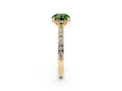 Fancy Green Round Cut Diamond Pavé Solitaire Ring Set in Yellow gold with Round Band Accents and Prong Setting
