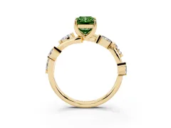 Fancy Green Radiant Cut Diamond Solitaire Ring Set in Yellow gold with Twisted Marquise Accent Band