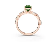 Fancy Green Radiant Cut Diamond Solitaire Ring Set in Rose gold with Twisted Marquise Accent Band
