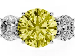 Fancy Yellow Round Cut Diamond Three-Stone Ring Set in White gold with Pavé Band