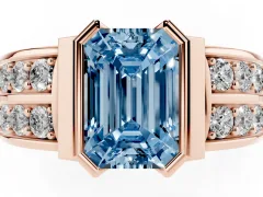 Fancy Blue Emerald Cut Diamond Wide Channel Set Band Ring Set in Rose gold with Bezel Setting