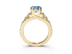 Fancy Blue Heart Cut Diamond Pavé Engagement Ring Set in Yellow gold with Prong Setting