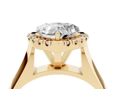 Heart Cut Diamond Halo Solitaire Engagement Ring Set in Yellow gold with Square Band and Prong Setting