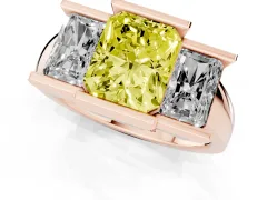 Fancy Yellow Radiant Cut Diamond Three-Stone Channel Set Ring Set in Rose gold with Smooth Polished Band