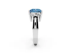 Fancy Blue Radiant Cut Diamond Three-Stone Channel Set Ring Set in Platinum with Smooth Polished Band