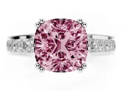 Fancy Pink Cushion Cut Diamond Channel Set Solitaire Engagement Ring Set in White gold with Prong Setting