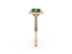 Fancy Green Princess Cut Diamond Pavé Halo Engagement Ring Set in Rose gold with Pavé Band and Prong Setting