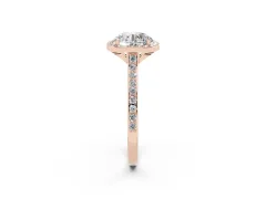 Round Cut Diamond Halo Engagement Ring Set in Rose gold with Round Pavé Shoulders and Heart Gallery