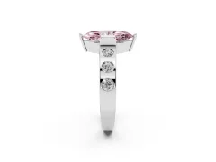 Fancy Pink Marquise Cut Diamond Channel-Set Band Ring Set in Silver with Bezel Prong Setting